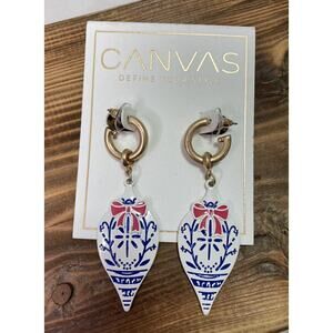 New Canvas Christmas Holiday Ornament Bulb Dangle Drop Earrings 2.75”